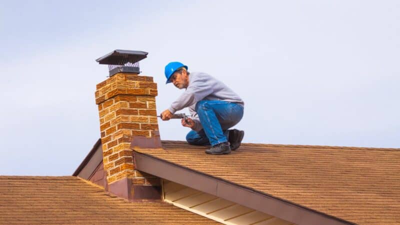 a contractor repairing a leaky chimney in portland