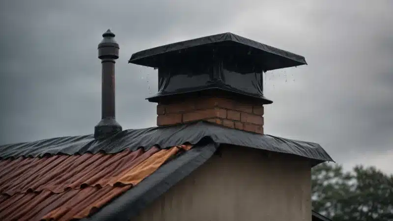 a rain cap sits securely on top of a chimney to protect